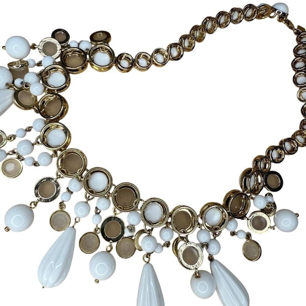 Boho Glam Statement White Champagne Gold Tone Bib Necklace from Banana Republic - Picture 14 of 14